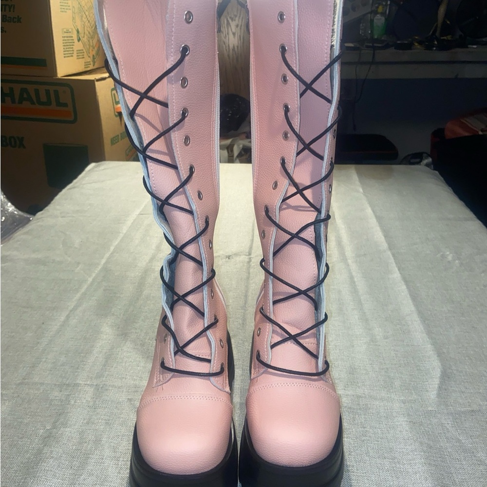 SHEIN Pink Lace-Up Women's Boots